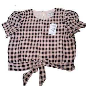 Cosmopolitan Dress the Population Black Pink Gingham Checkered Crop Top NWT